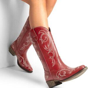 DREAM PAIRS Women's Cowboy Boots Mid Calf